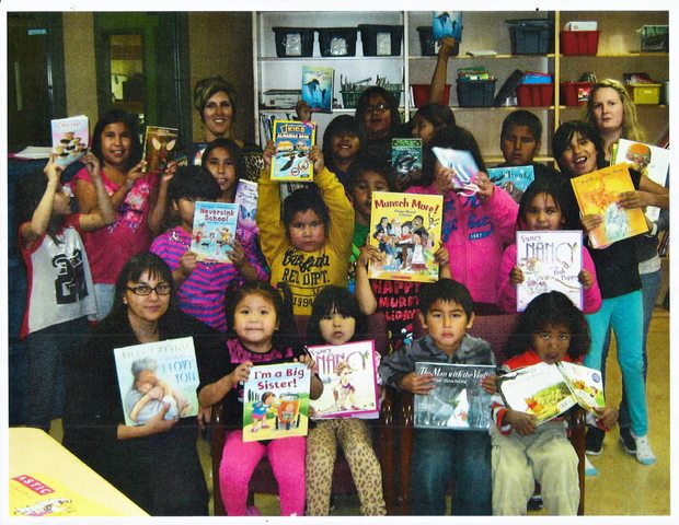 Children and staff from a school in Aroland, Canada with their Books With No Bounds shipment Children and staff from a school in Aroland, Canada with their Books With No Bounds shipment
