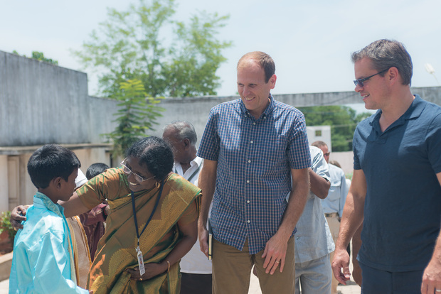 White and Damon meeting members of small communities in India (Water.org) White and Damon meeting members of small communities in India (Water.org)