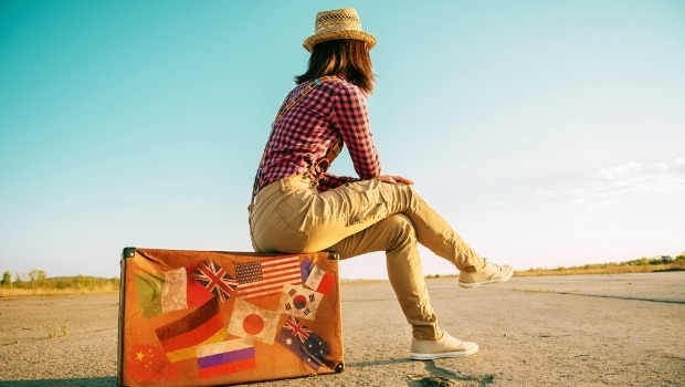 Woman with suitcase travel Woman with suitcase travel