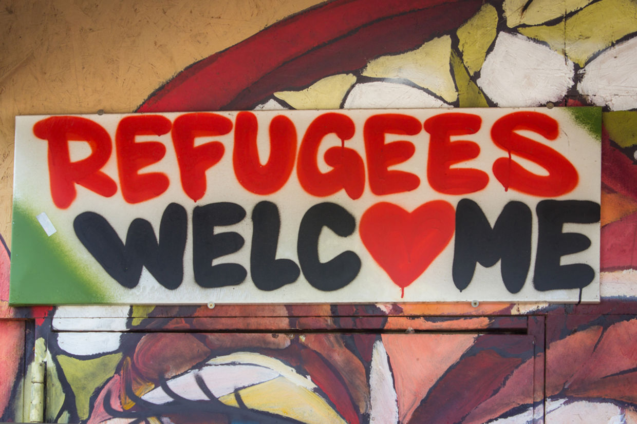 Berlin, Germany , September 16, 2015: Graffiti with the political slogan Berlin, Germany , September 16, 2015: Graffiti with the political slogan