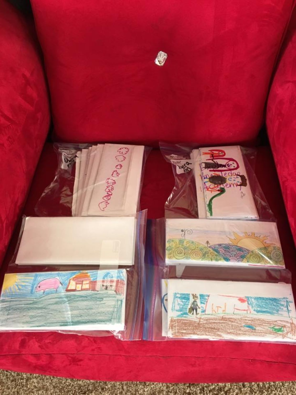 Stacks of letters written by kindergarten students in collaboration with Love for the Elderly Stacks of letters written by kindergarten students in collaboration with Love for the Elderly