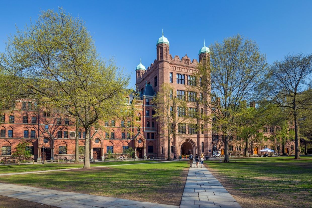 Yale university buildings in spring blue sky in New Haven, CT USA Yale university buildings in spring blue sky in New Haven, CT USA