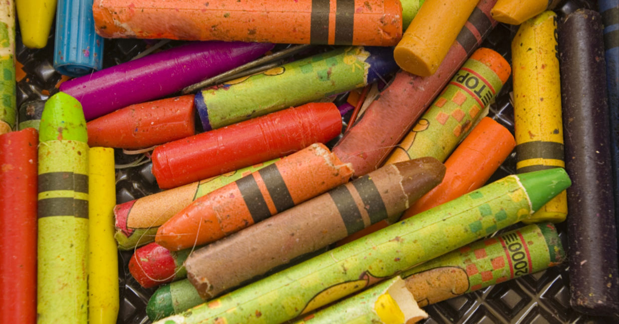 Colored crayons ready for recycling Colored crayons ready for recycling