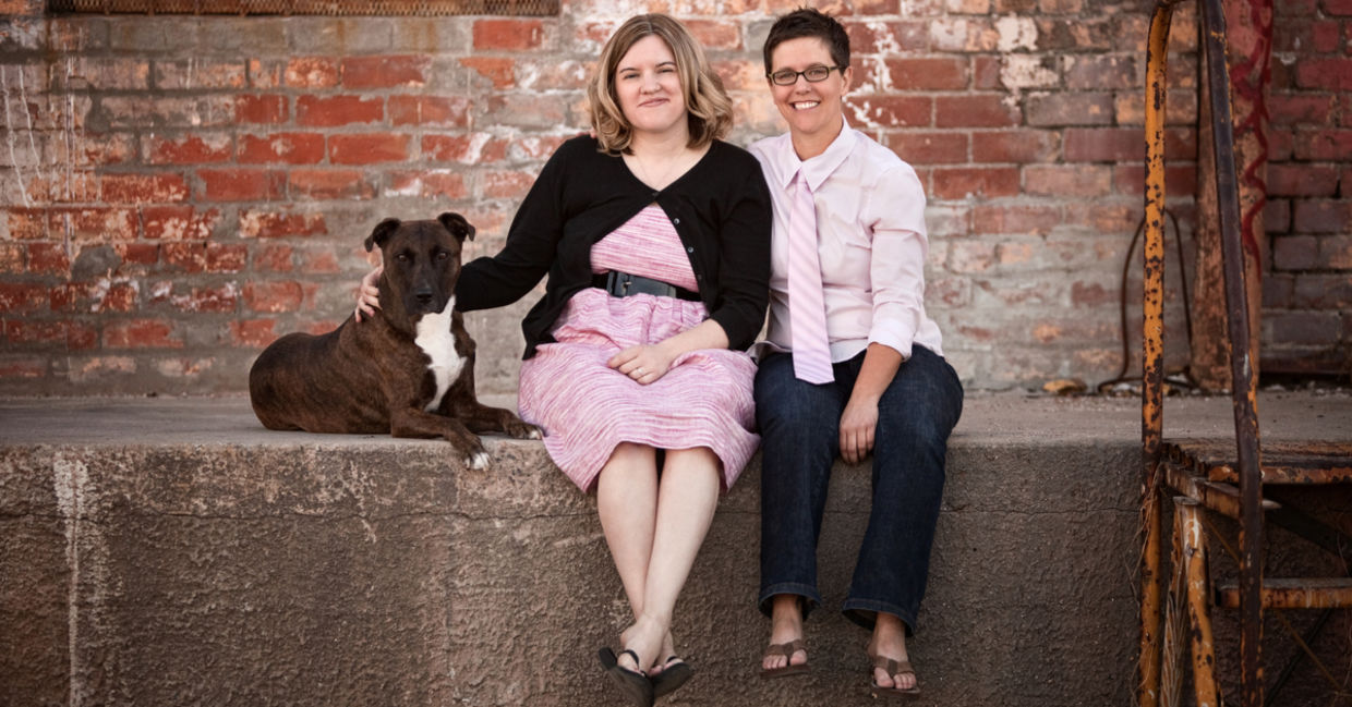 Lesbian couple with dog Lesbian couple with dog
