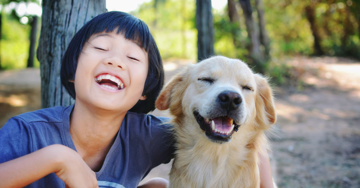 Happy child with adopted dog. Happy child with adopted dog.