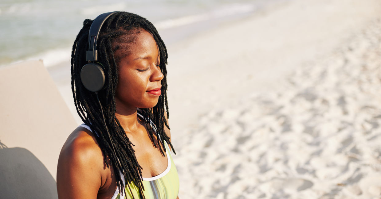 A woman listens to music A woman listens to music