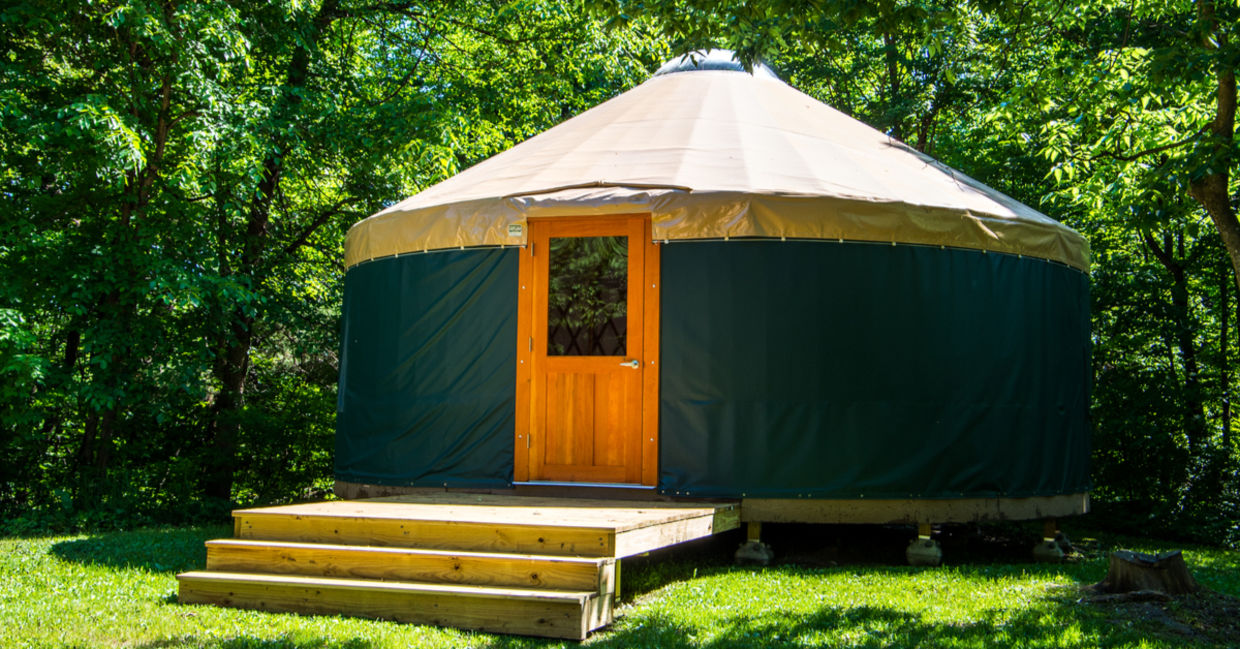 A yurt in the woods. A yurt in the woods.