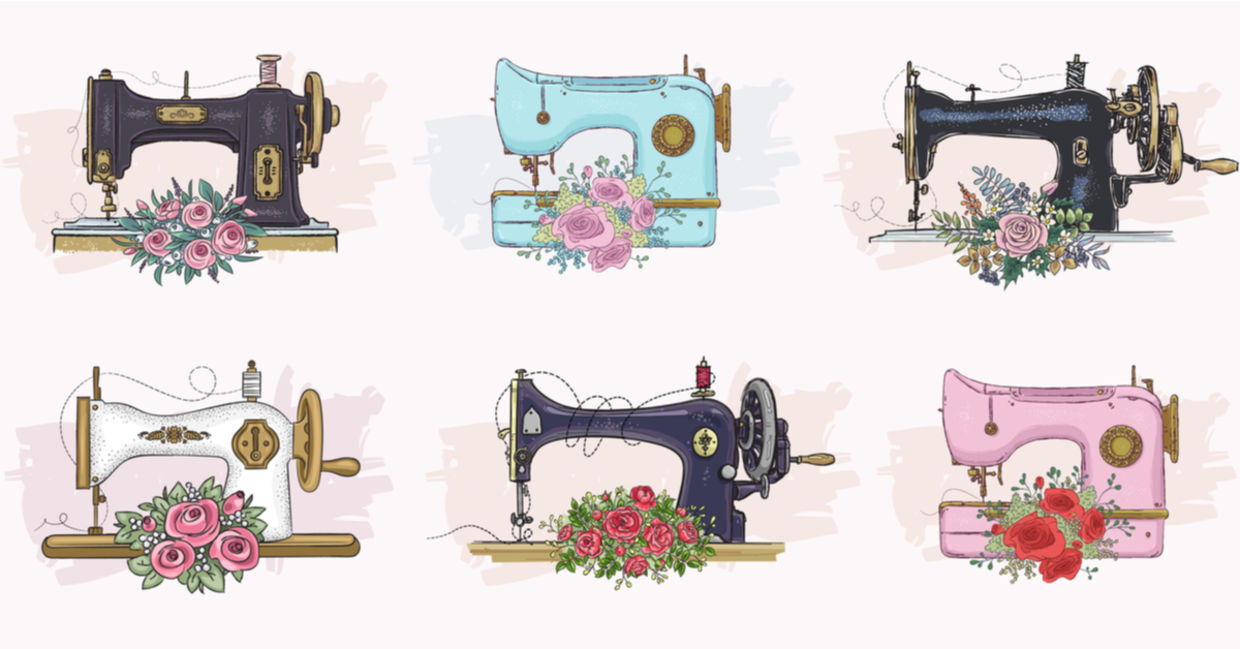 Set of hand drawn sewing machines Set of hand drawn sewing machines