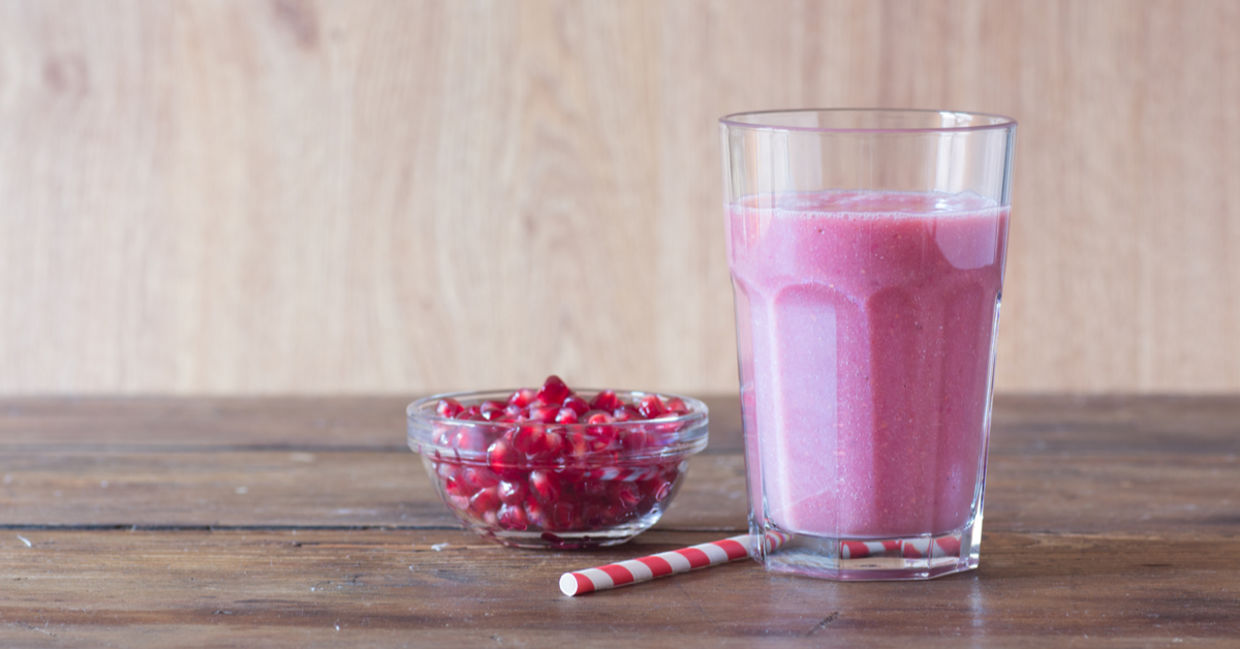 Pomegranate smoothie is bursting with nutrients. Pomegranate smoothie is bursting with nutrients.