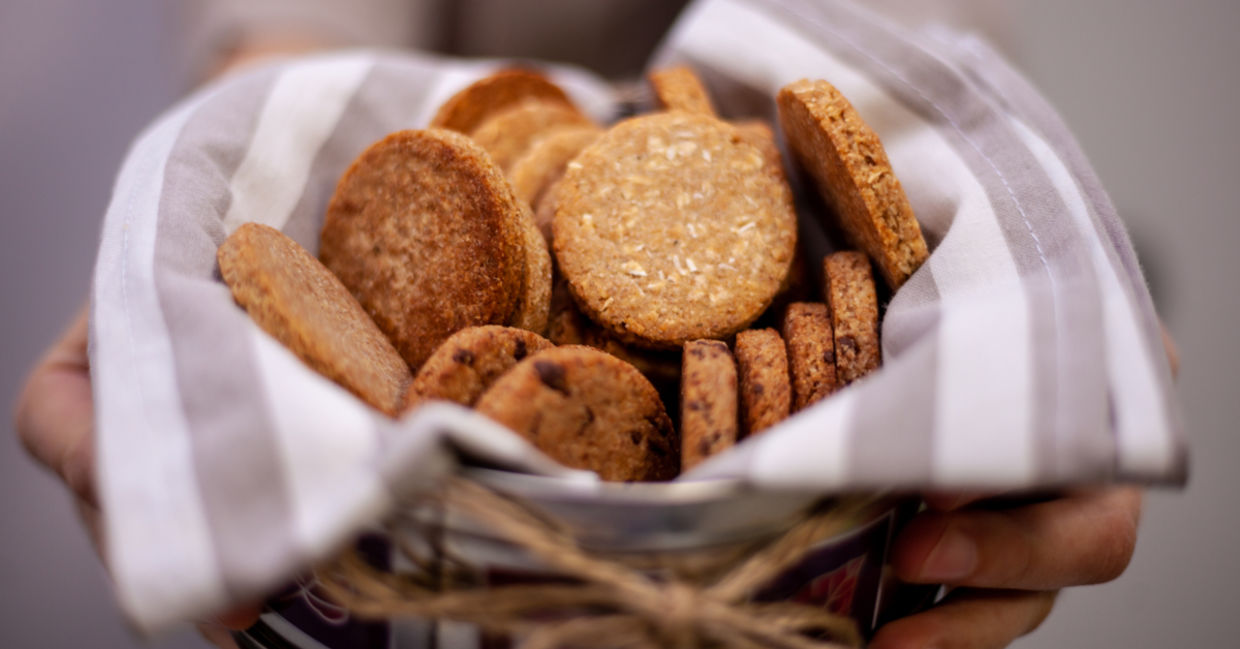 A basket of homemade cookies. A basket of homemade cookies.