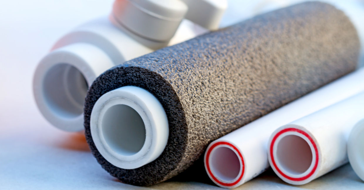 A pipe in insulation made from foam polyethylene A pipe in insulation made from foam polyethylene