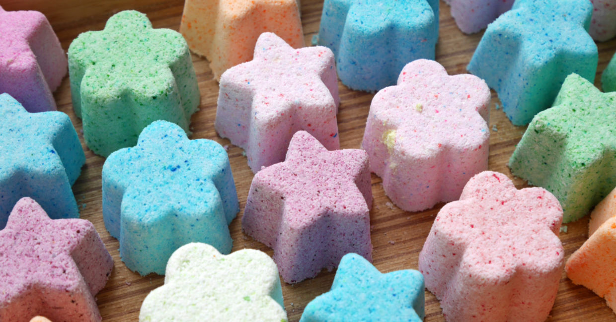 Colorful shower steamers created in different shapes. Colorful shower steamers created in different shapes.