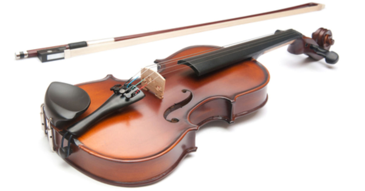 A violin and a bow on a white background. A violin and a bow on a white background.