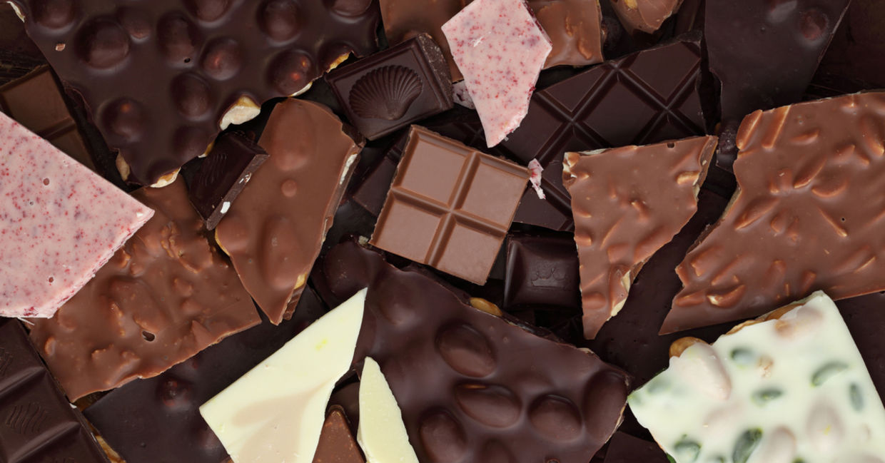 Chocolate bar pieces in various flavors. Chocolate bar pieces in various flavors.