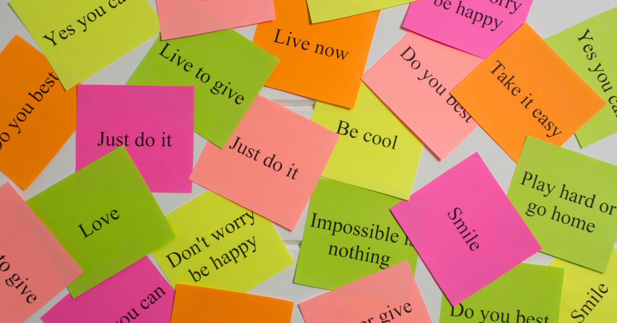 Motivational words on bright cards. Motivational words on bright cards.