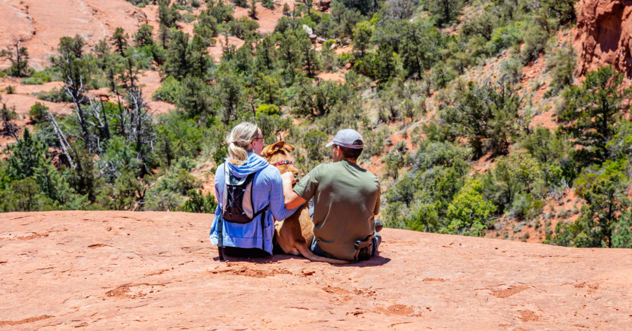 Hiking around Sedona with their pet. Hiking around Sedona with their pet.