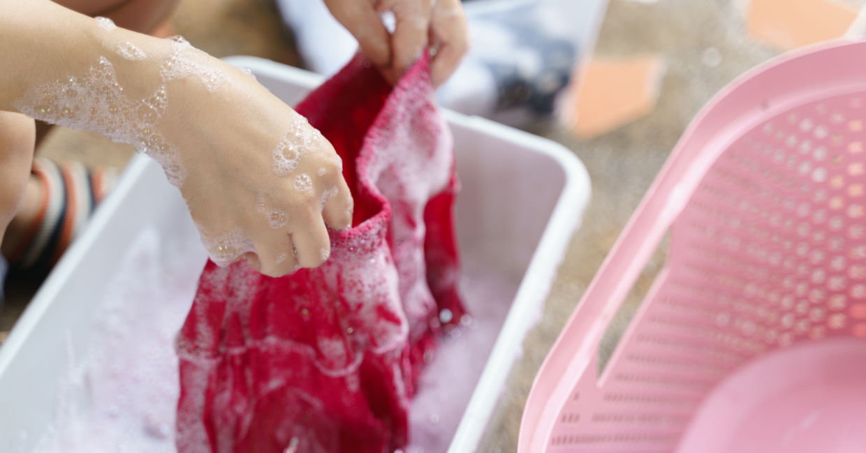 Hand wash delicate clothing. Hand wash delicate clothing.