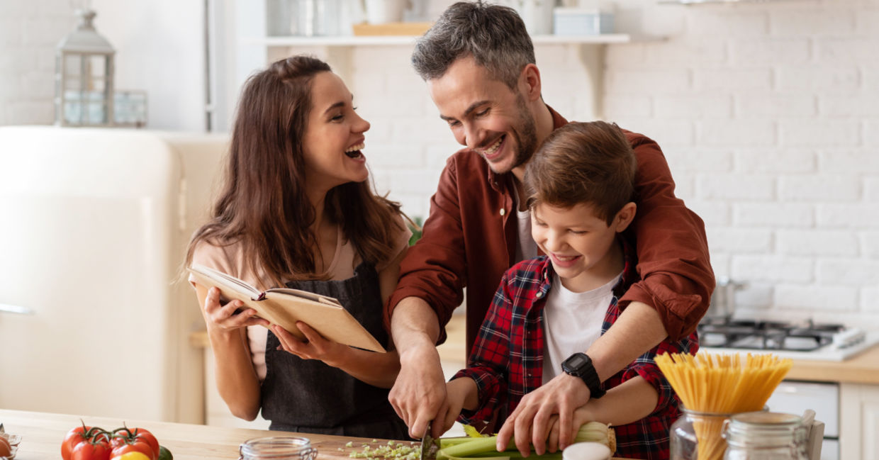 Family cooking a healthy meal. Family cooking a healthy meal.
