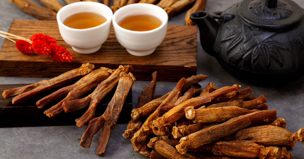Red ginseng can be made into a medicinal tea. Red ginseng can be made into a medicinal tea.