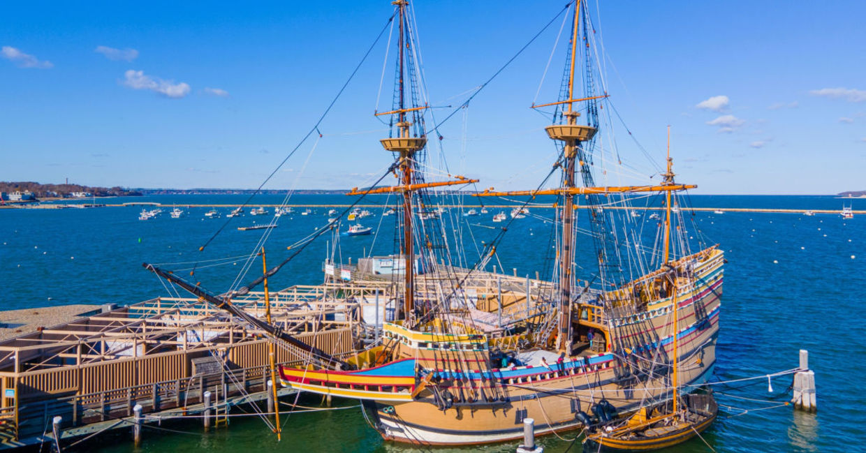 The Mayflower II, docked at Plymouth, Massachusetts. The Mayflower II, docked at Plymouth, Massachusetts.