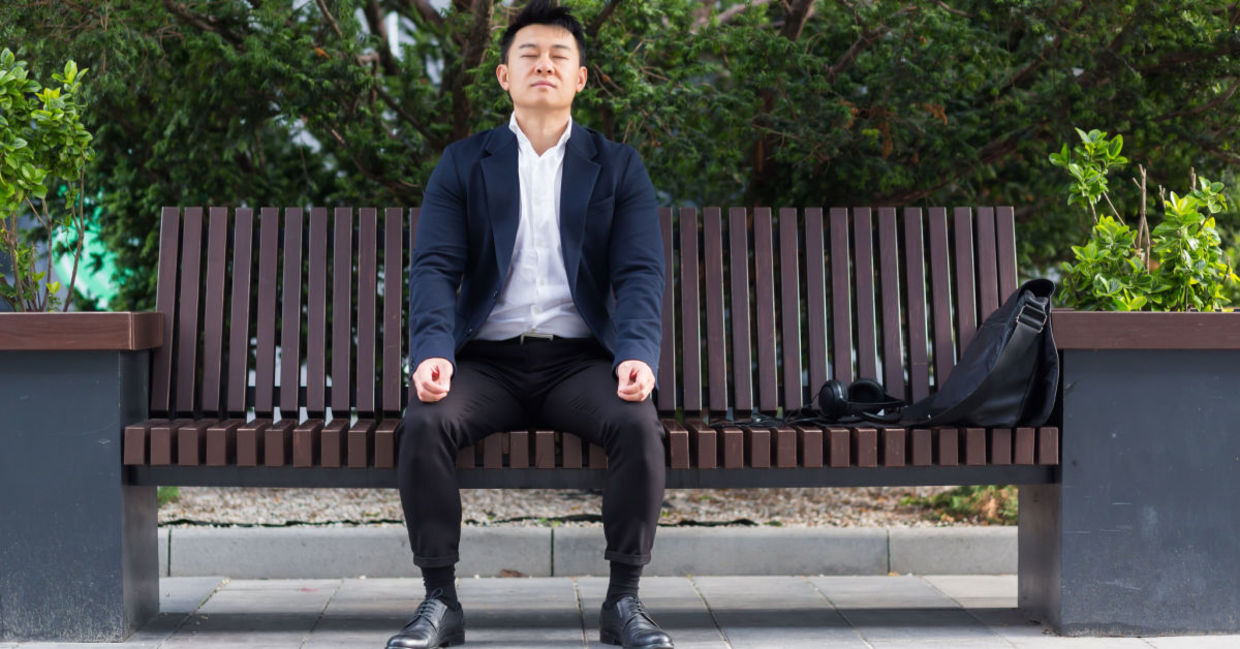 Meditating during lunch. Meditating during lunch.