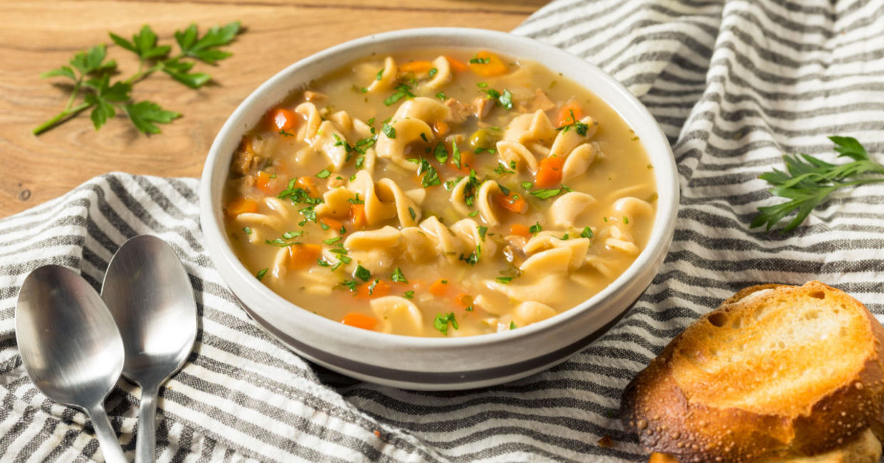 Warm your body and soul with comforting chicken noodle soup. Warm your body and soul with comforting chicken noodle soup.