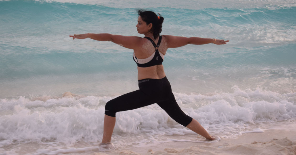The warrior II yoga pose. The warrior II yoga pose.
