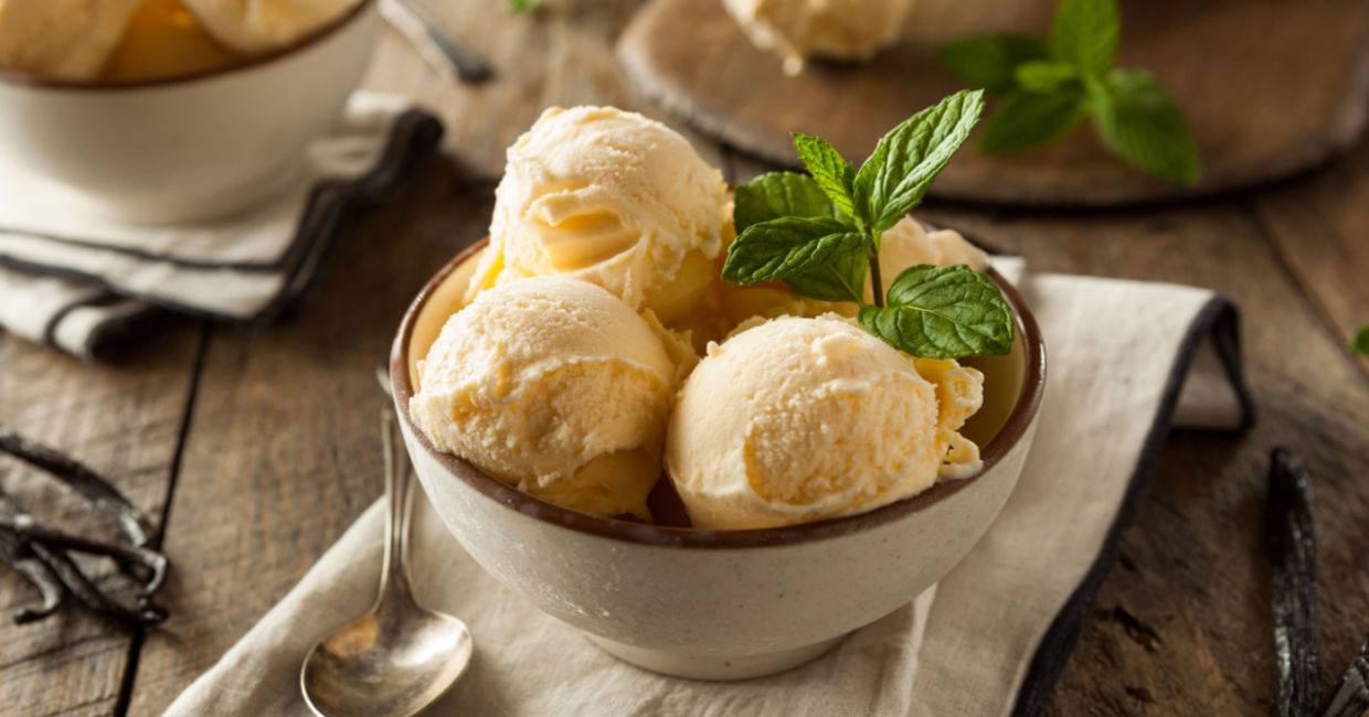 Vanilla plant-based ice cream . Vanilla plant-based ice cream .