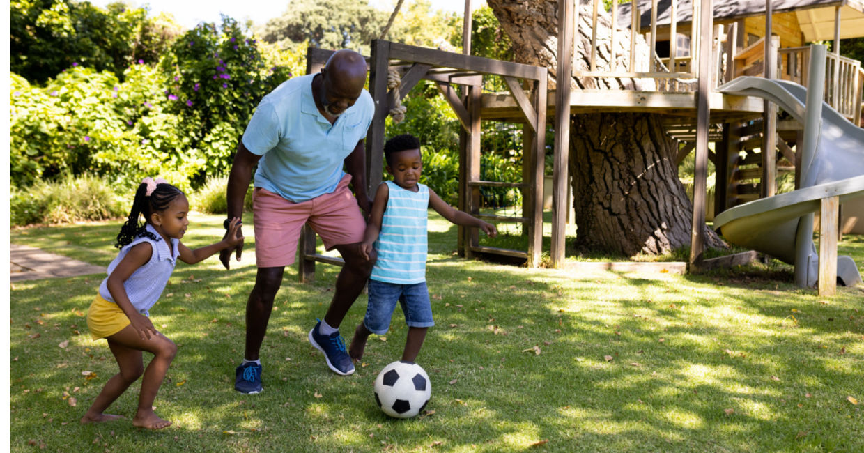 Teaching the grandchildren how to play soccer. Teaching the grandchildren how to play soccer.