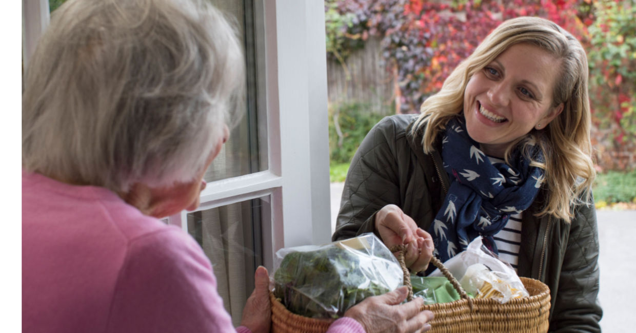 Helping an elderly neighbor. Helping an elderly neighbor.