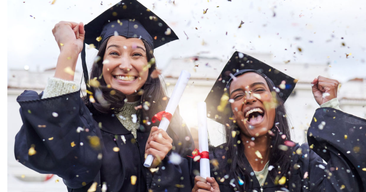 Two college graduates. Two college graduates.