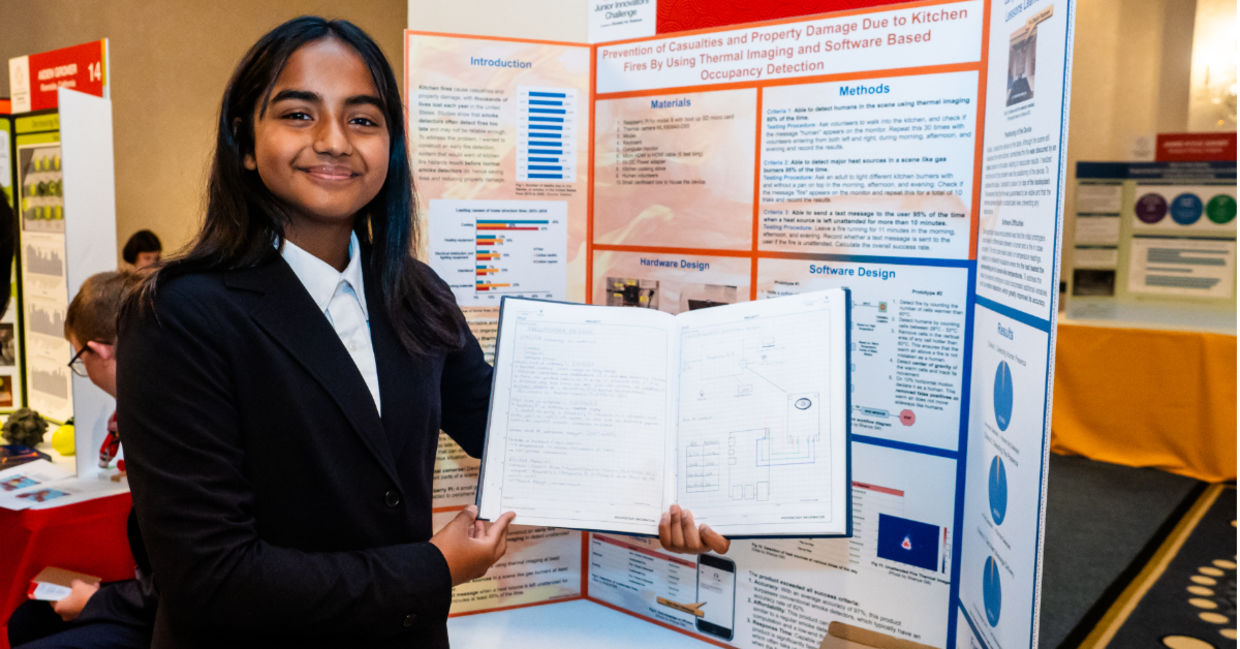 Shanya Gill's science project is about fire prevention. Shanya Gill's science project is about fire prevention.
