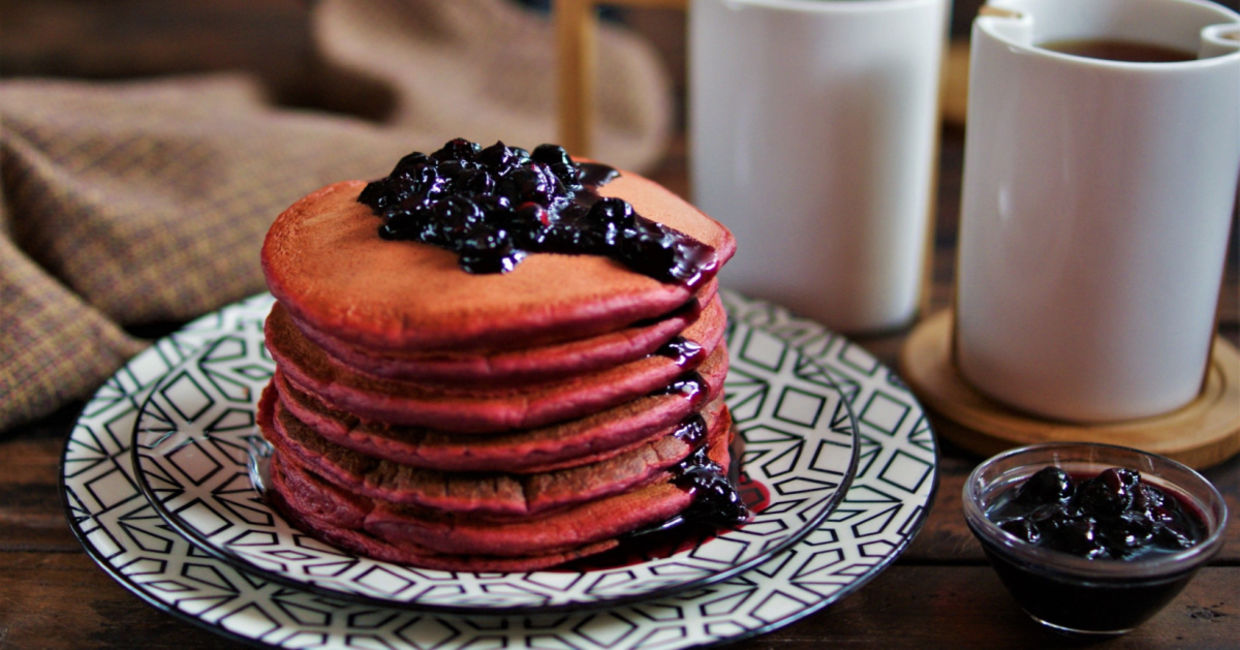 Beet pancakes for breakfast. Beet pancakes for breakfast.