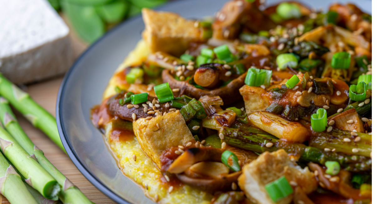 Vegan Tofu with polenta is a healthy one-bowl dinner. Vegan Tofu with polenta is a healthy one-bowl dinner.