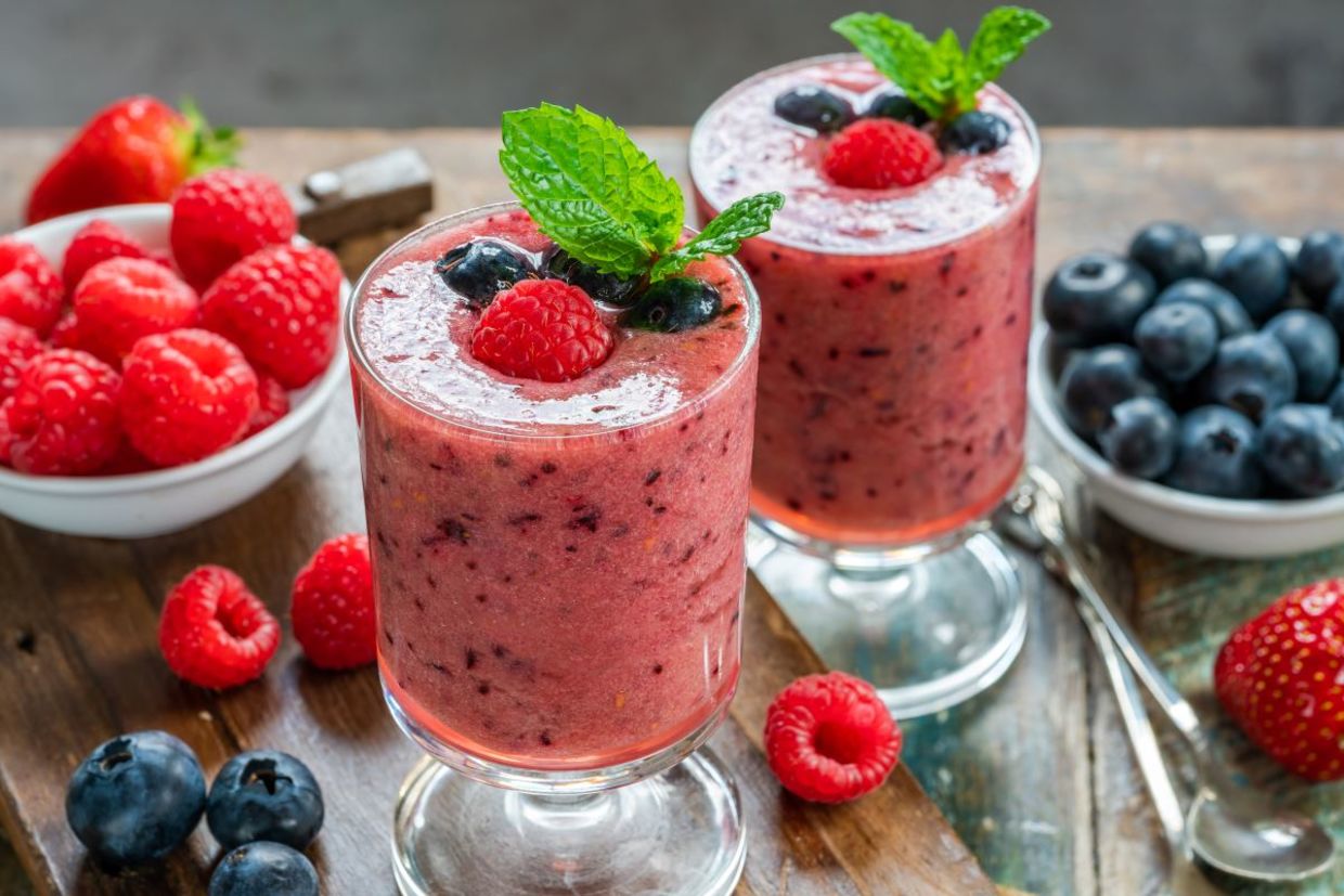 Enjoy a healthy berry smoothie. Enjoy a healthy berry smoothie.