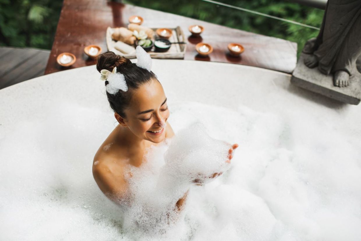 Take a relaxing bubble bath. Take a relaxing bubble bath.