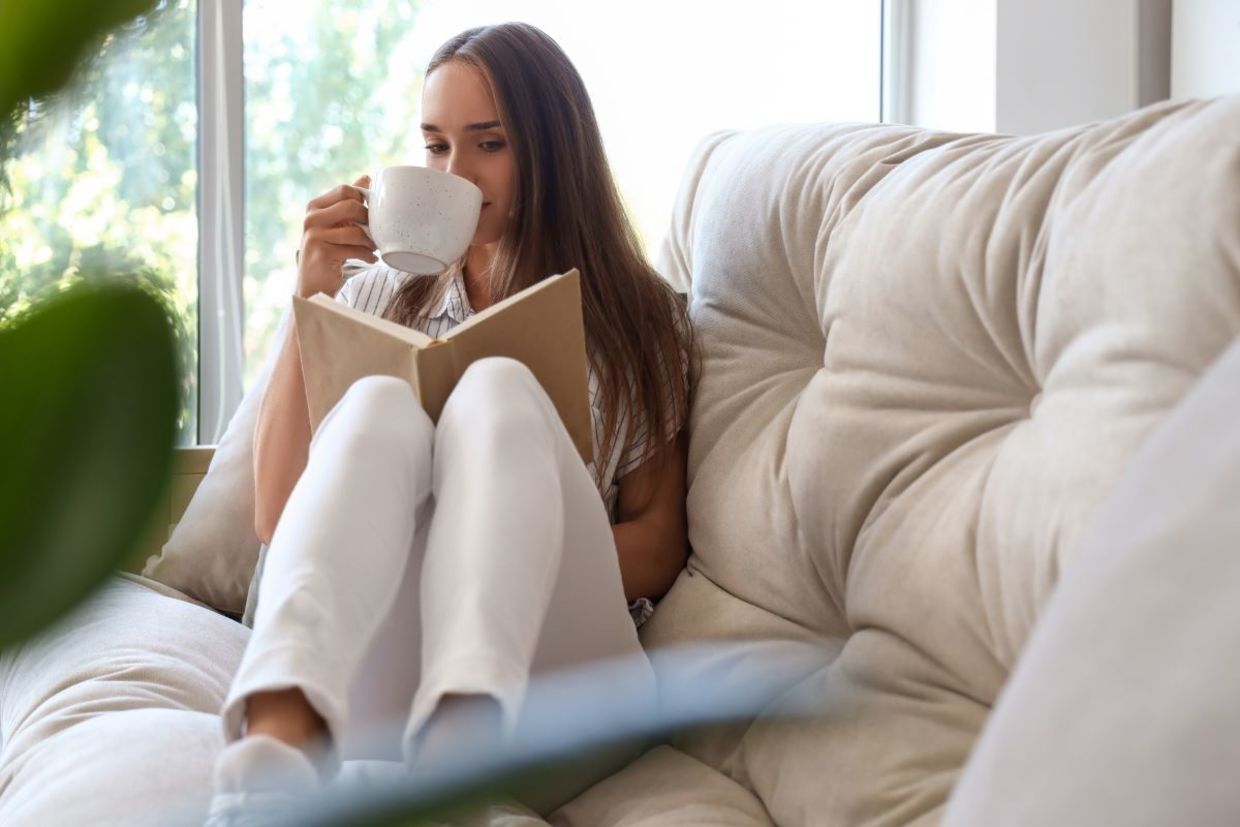 Relax with a good book and a cup of herbal tea. Relax with a good book and a cup of herbal tea.