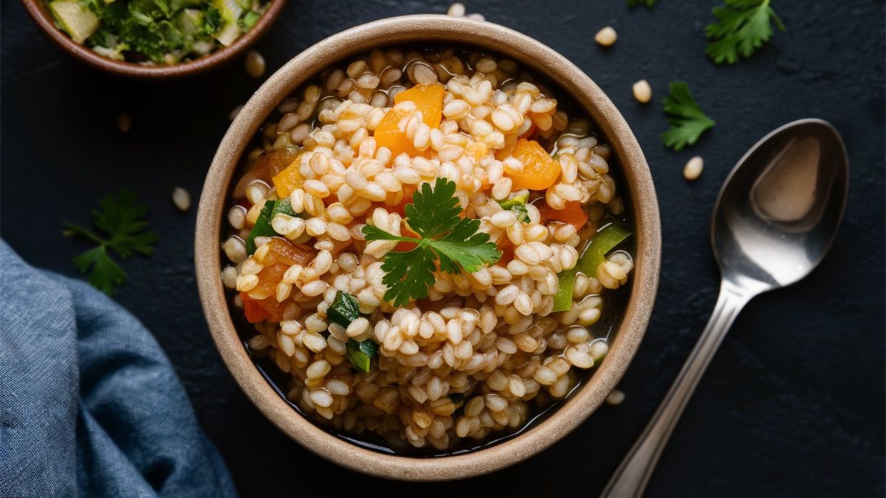 A side dish made with barley and vegetables A side dish made with barley and vegetables