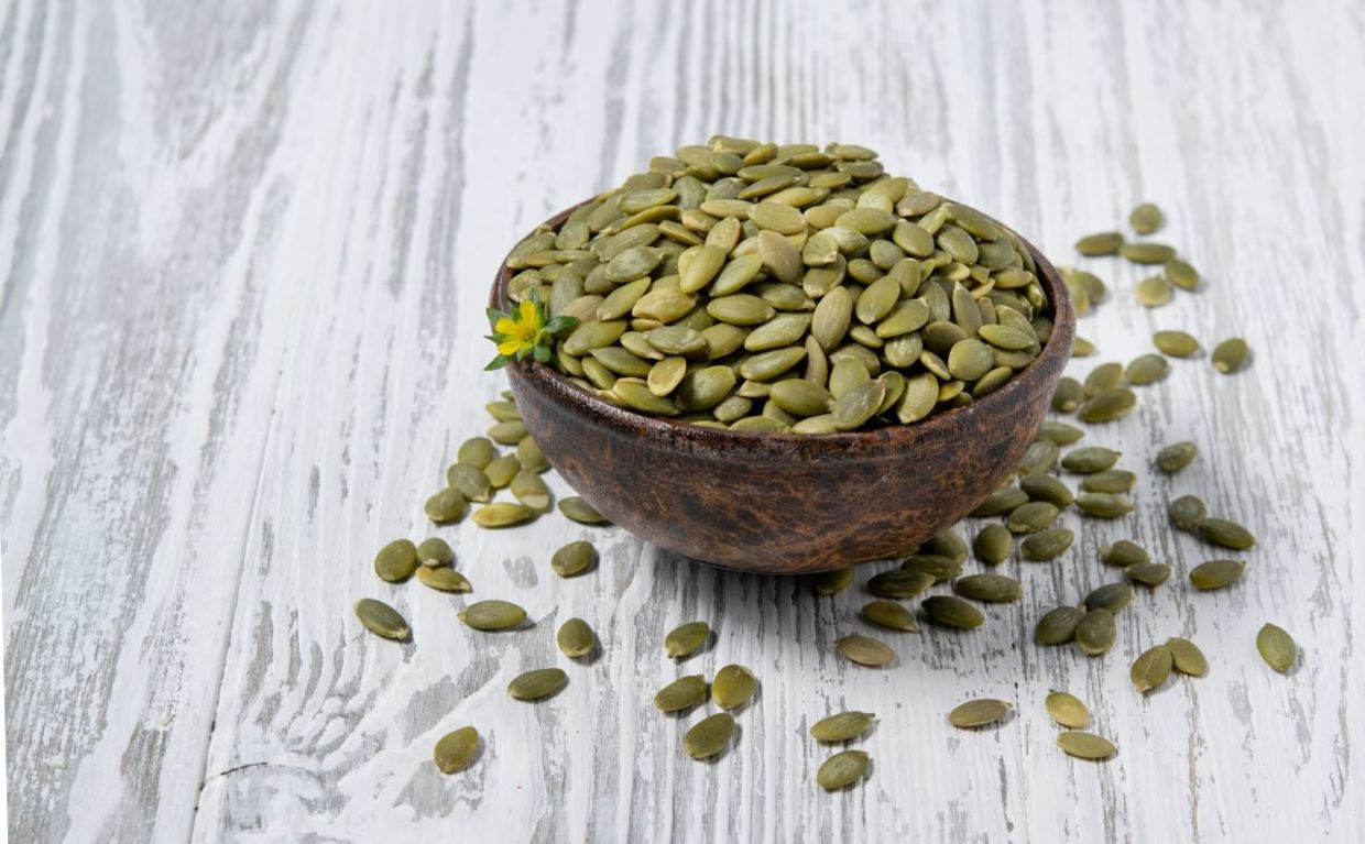 Pumpkin seeds are a healthy snack. Pumpkin seeds are a healthy snack.