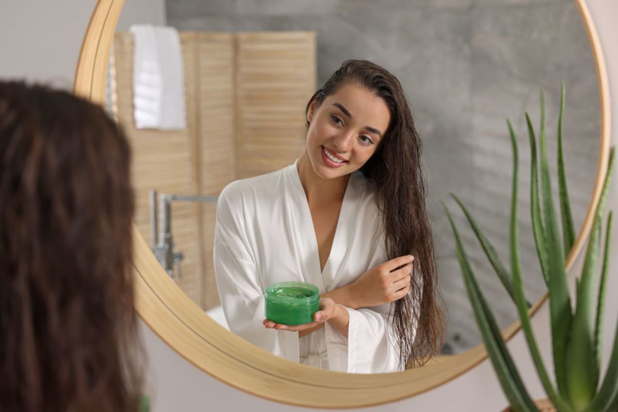 Applying a hair mask. Applying a hair mask.
