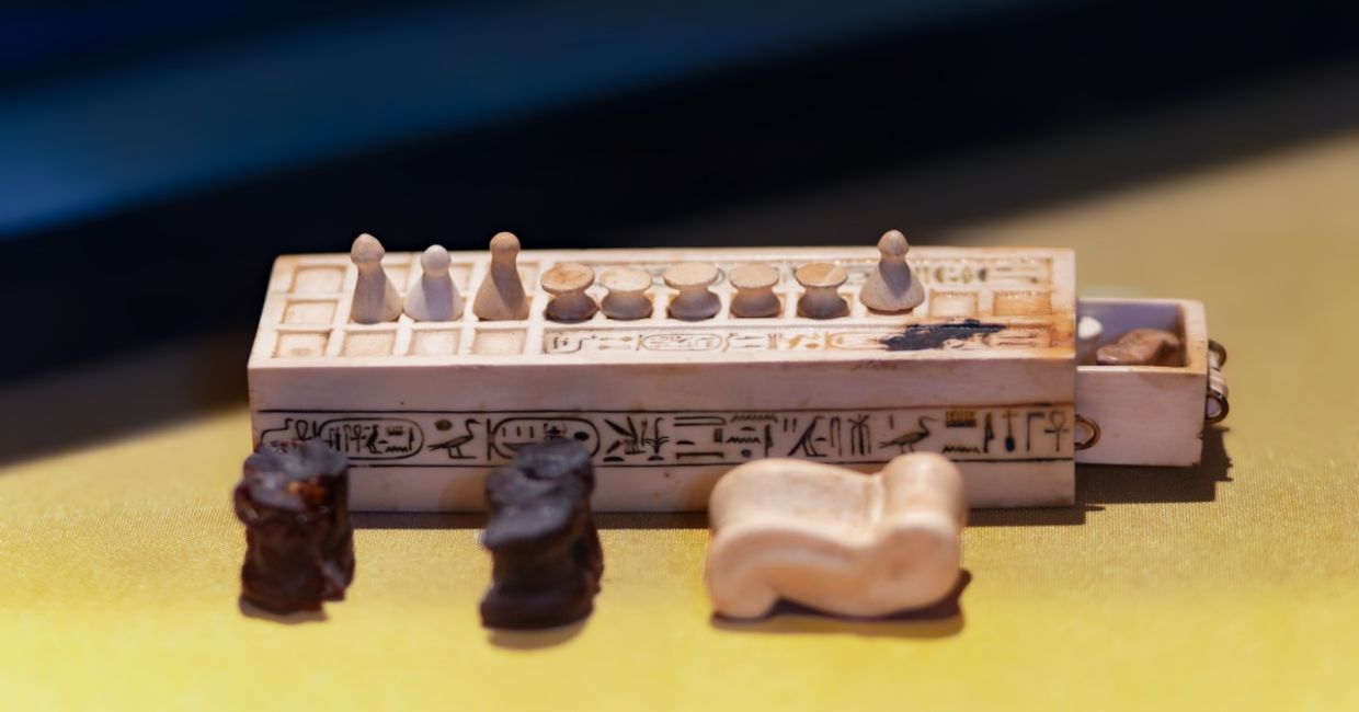 Ancient Egyptian board game Senet at the Egyptian museum. Ancient Egyptian board game Senet at the Egyptian museum.