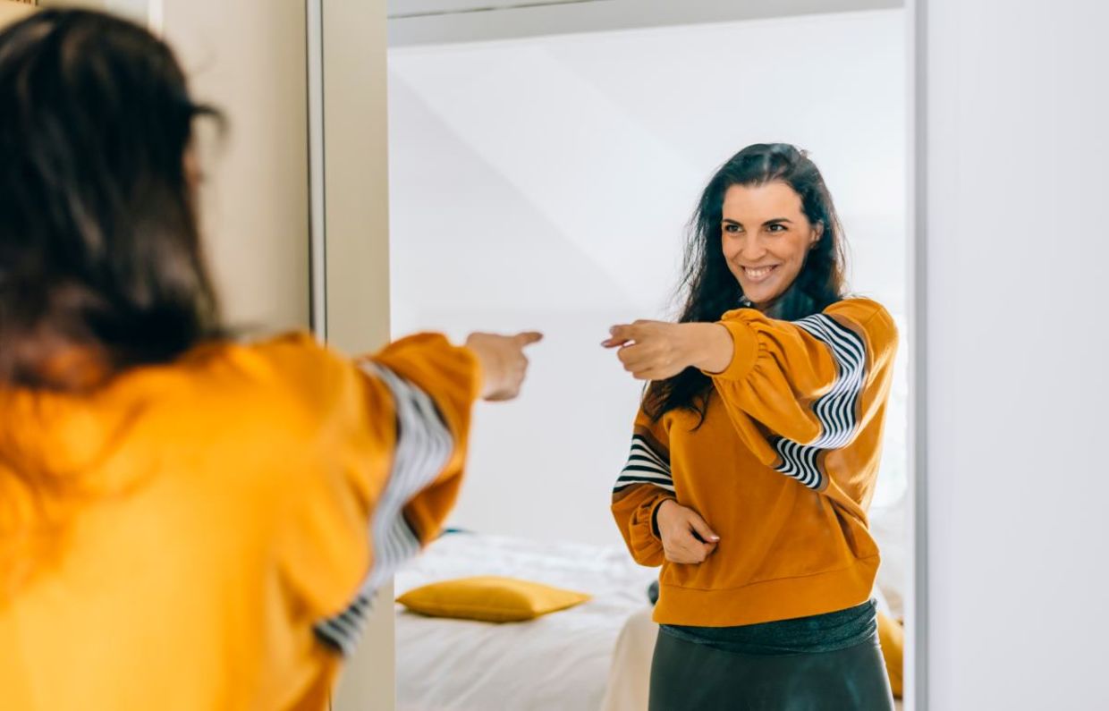 Giving yourself a pep talk. Giving yourself a pep talk.