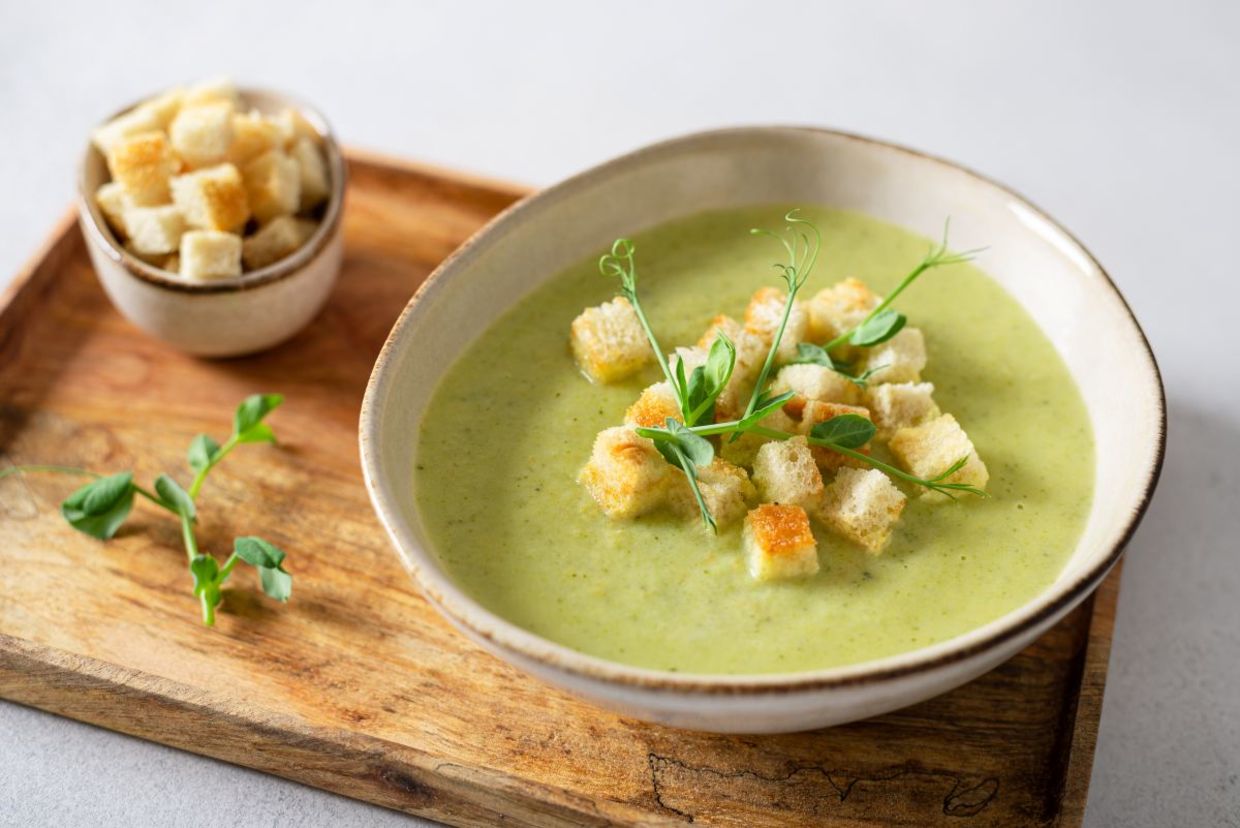 Homemade pea soup for dinner.