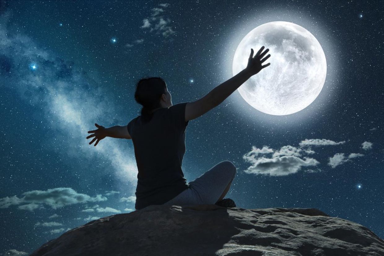 Woman moonbathing. Woman moonbathing.