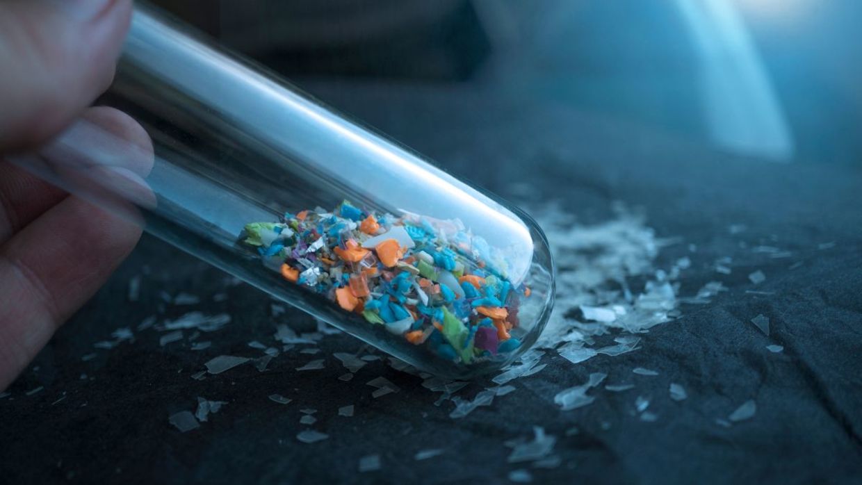 Water samples containing microplastics. Water samples containing microplastics.