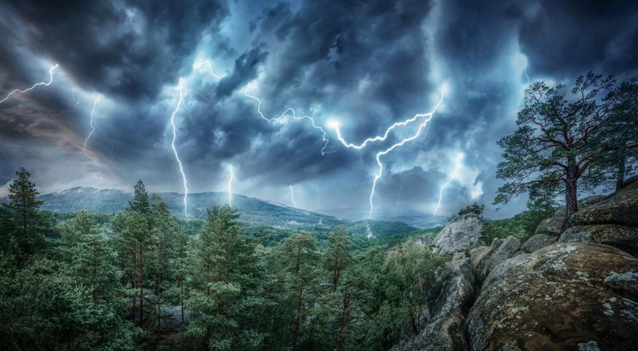 Lightning strikes in the mountains. Lightning strikes in the mountains.